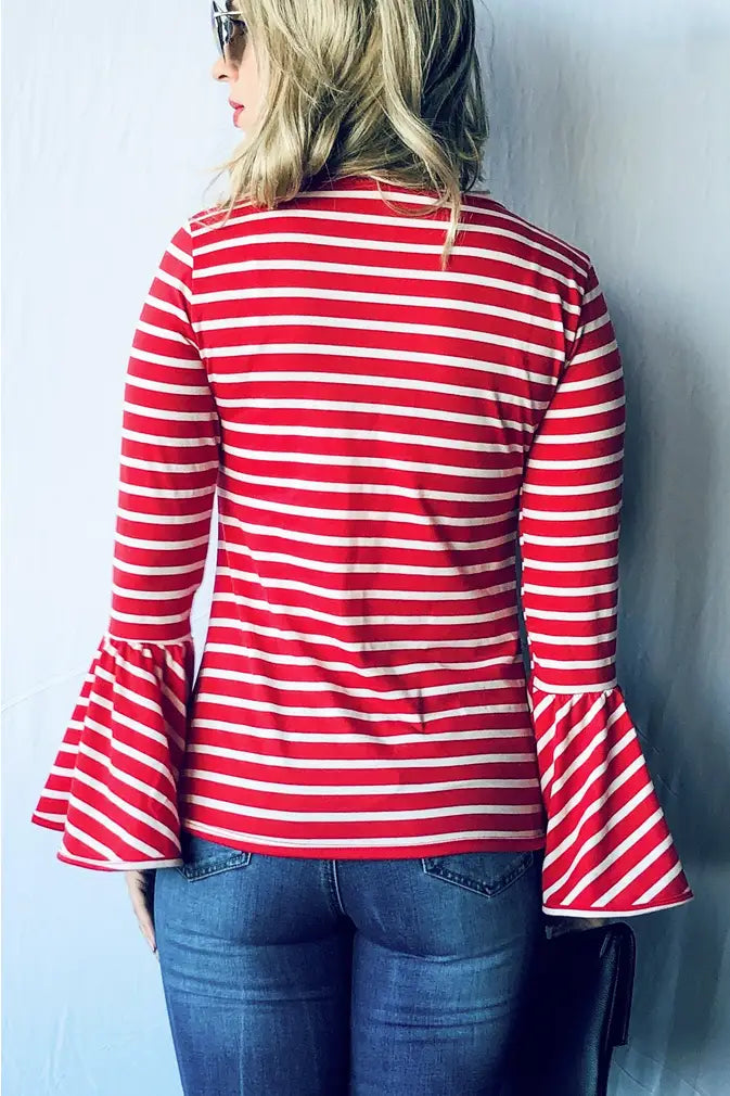 Red Striped Bell Sleeve Top - Melissa Jean Boutique