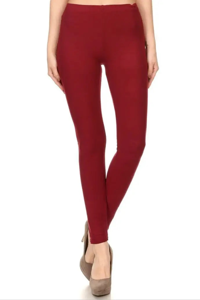 Burgundy Basic High Waist Leggings - Melissa Jean Boutique
