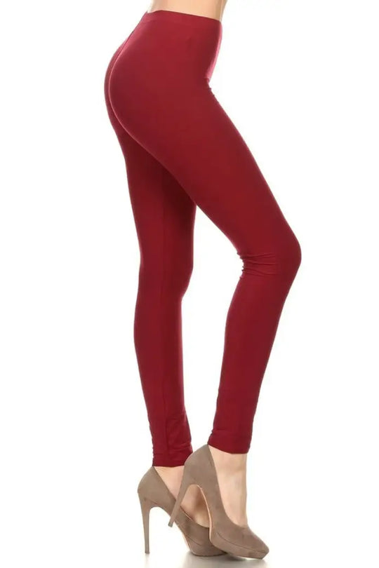 Burgundy Basic High Waist Leggings - Melissa Jean Boutique