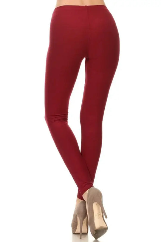 Burgundy Basic High Waist Leggings - Melissa Jean Boutique