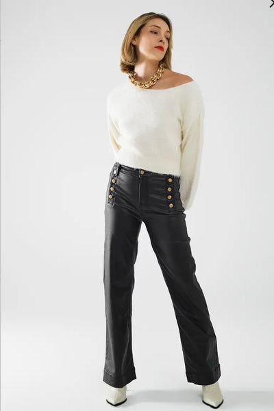 Black Faux Leather Trousers - Bottoms