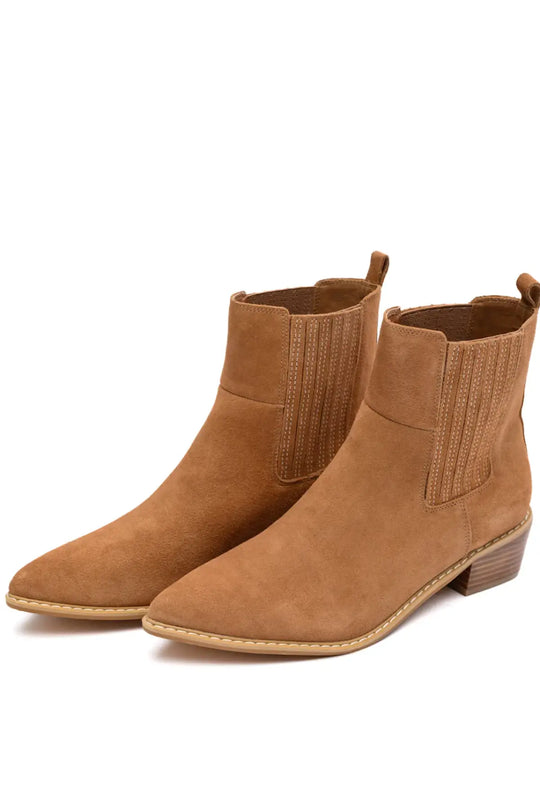 Leonor Suede Ankle Boot in Tan - 100 Western Boots