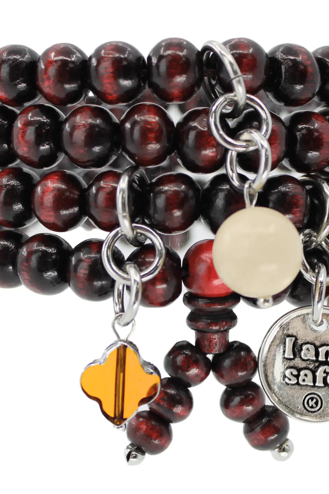 I Am Safe Heart Wood Boho Wrap Bracelet/Necklace