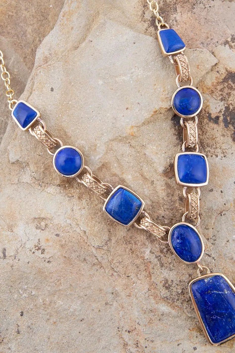 Royal Blue Lapis Golden Pendant Necklace - Necklaces