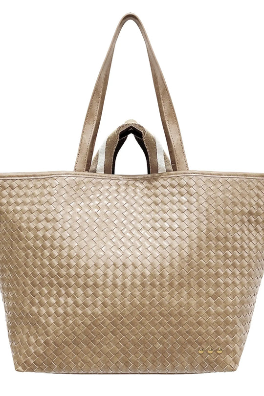 Woven Tiffany Organizer Tote Bag - Taupe - Tote Bag