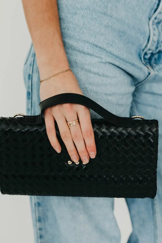 Urban Foldover Woven Clutch Crossbody - Black - Crossbody Bag
