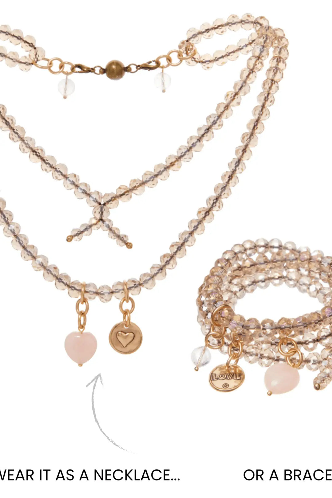 Love Heart Crystal Boho Wrap Bracelet/Necklace