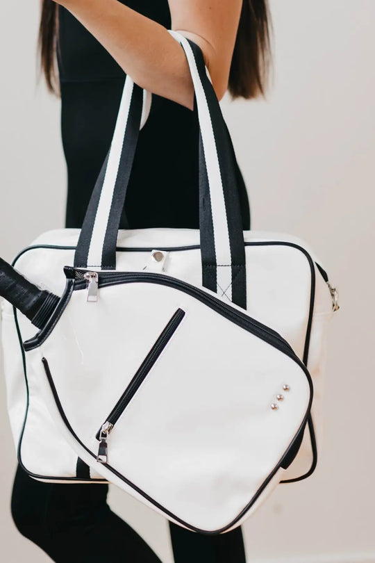 Poppy Patent Pickleball Bag - White - Tote Bag