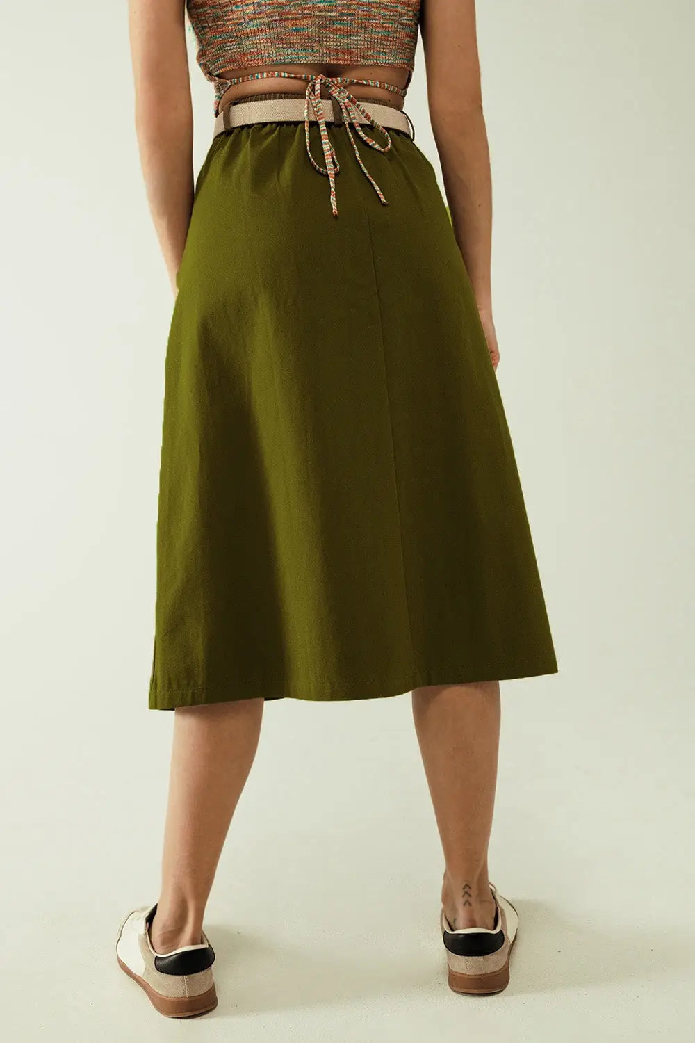 A line Midi Khaki Skirt With Pockets in Khaki - Skirts