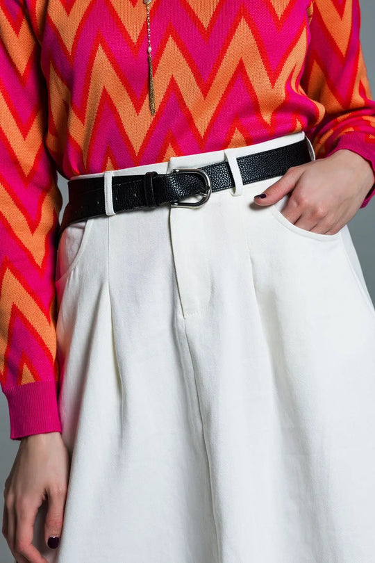A line Midi White Skirt With Pockets in White - Skirts