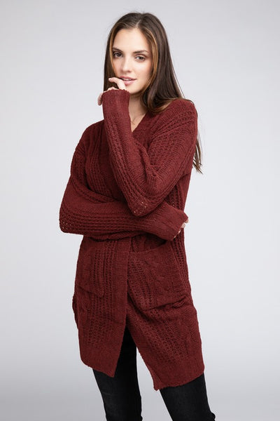 Knitted Open Front Cardigan With Pockets *10 Colors