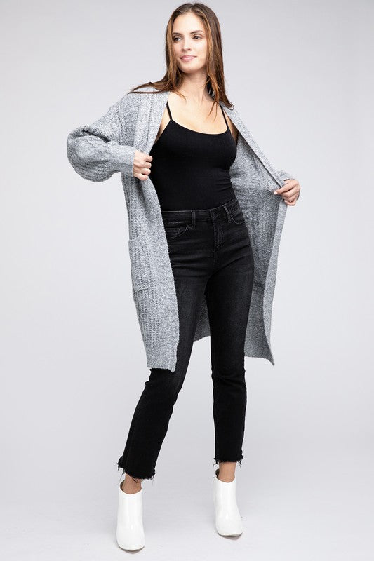 Knitted Open Front Cardigan With Pockets *10 Colors