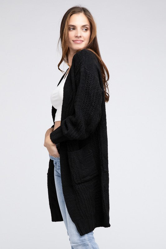 Knitted Open Front Cardigan With Pockets *10 Colors