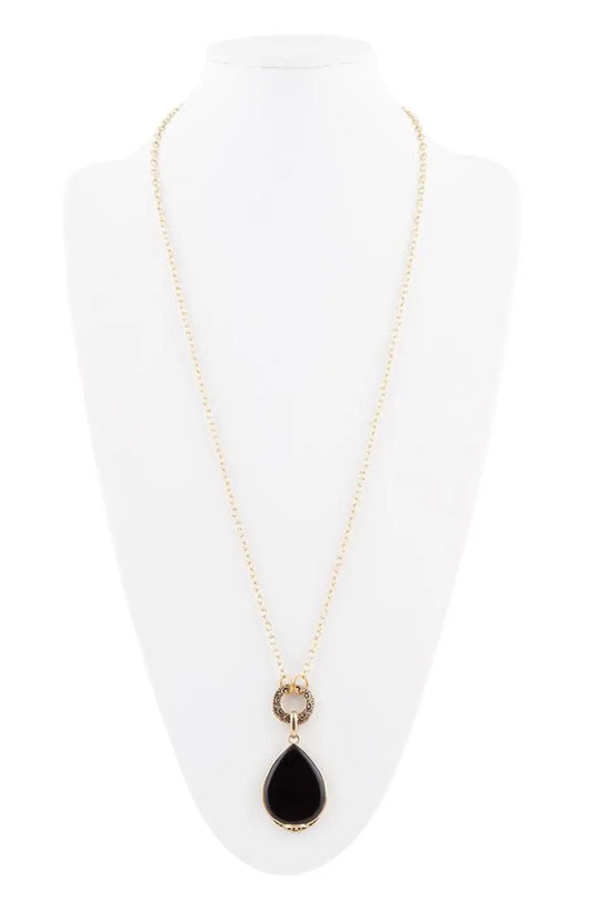 Abby Black Onyx Golden Bronze Drop Necklace - Necklaces