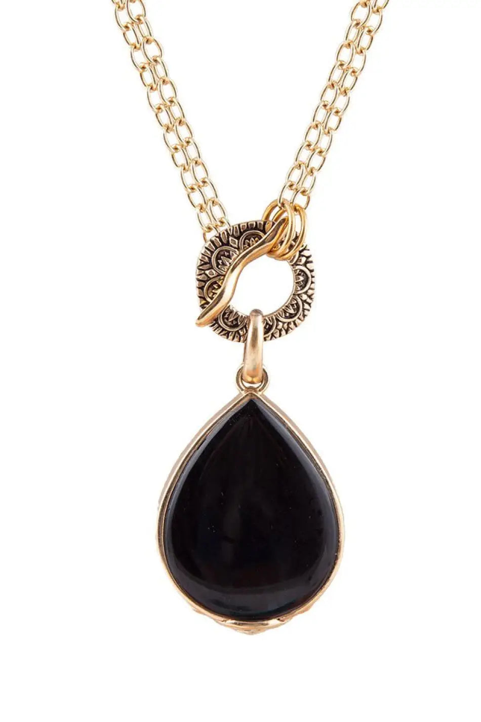 Abby Black Onyx Golden Bronze Drop Necklace - Necklaces