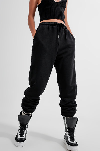 Adjustable waistband joggers in black