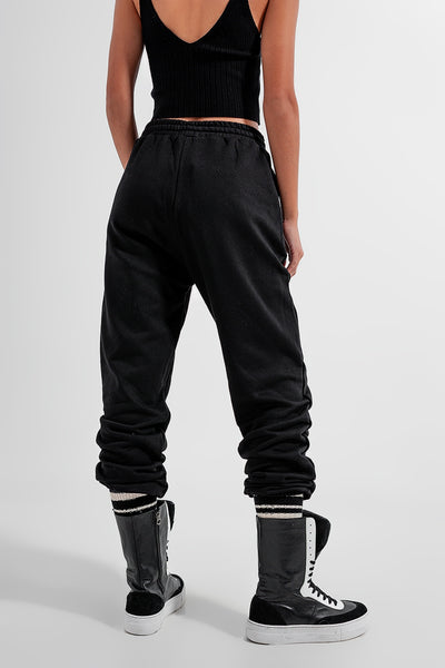 Adjustable waistband joggers in black