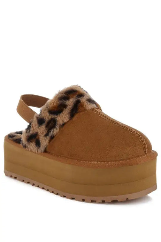 Kutchu Leopard Faux Fur Platform Classic Slingback - Tan / US-5 / UK-3 / EU-36