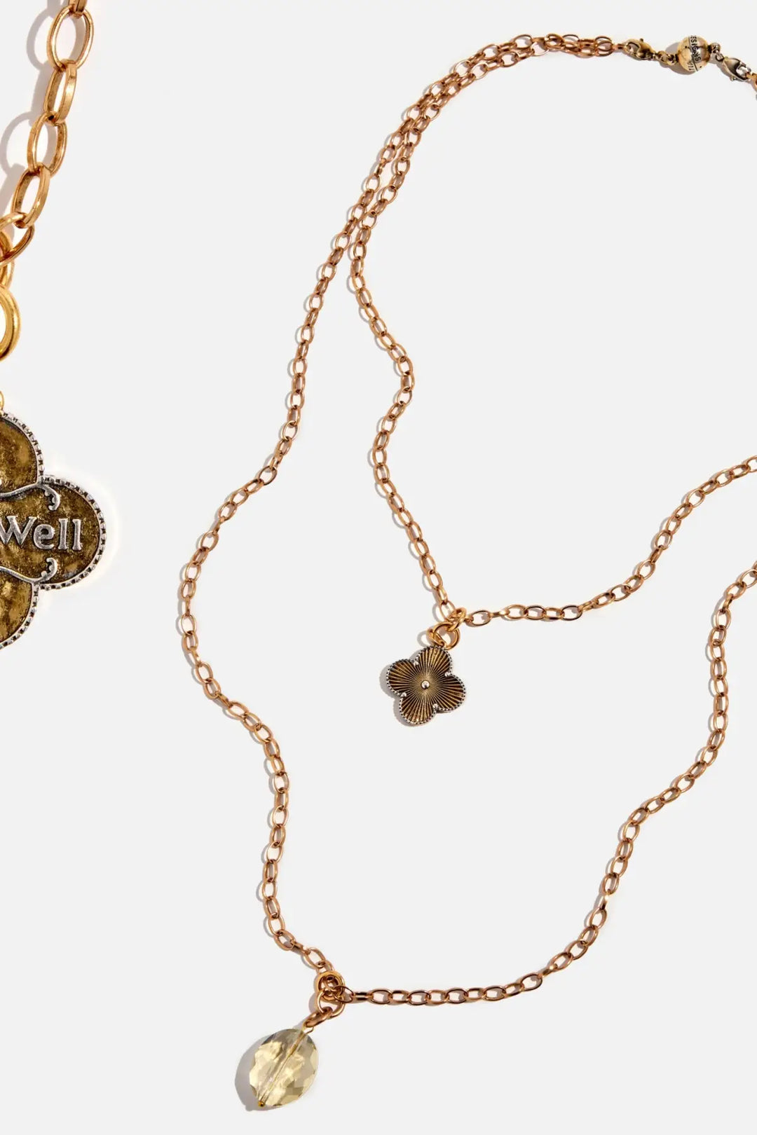 All is Well Clover Original Lite Necklace - Antique Gold Chain / Champagne Crystal - original lite