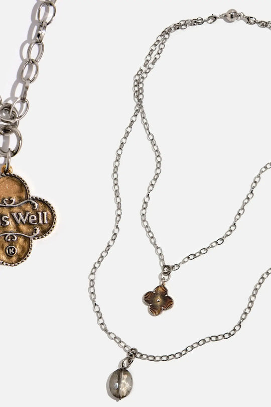 All is Well Clover Original Lite Necklace - Silver Chain / Smoky Crystal - original lite