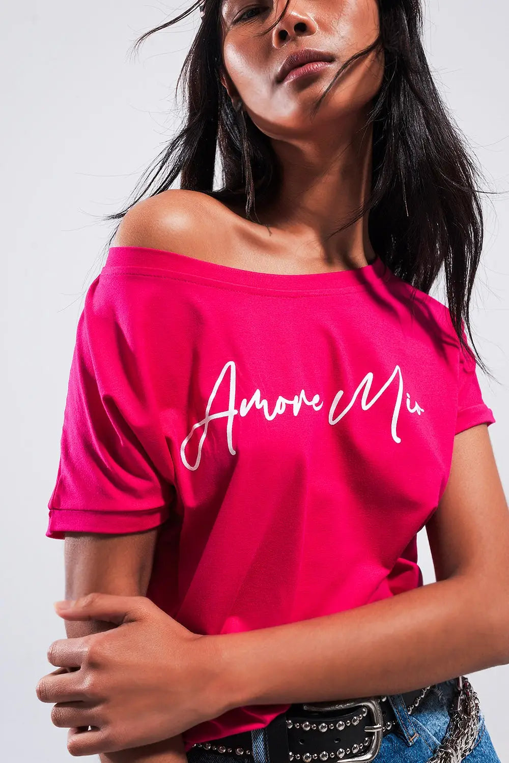 Amore mio slogan tee in fuchsia - One Size / Fuchsia - Tops