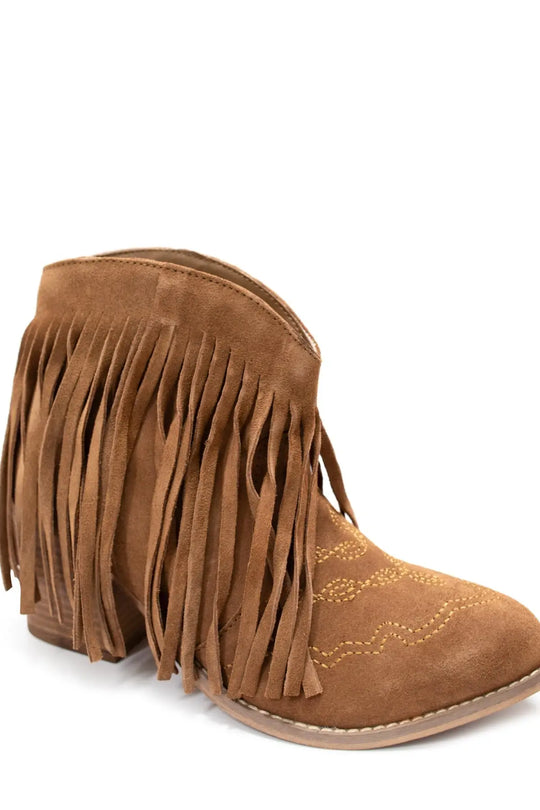 Amos Fringe Ankle Bootie in Tan Suede - 110 Fashion Boots
