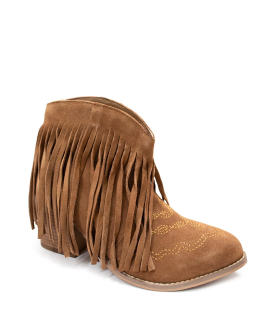 Amos Fringe Ankle Bootie in Tan Suede - MELISSA JEAN