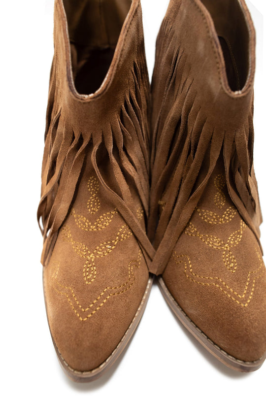 Amos Fringe Ankle Bootie in Tan Suede - MELISSA JEAN