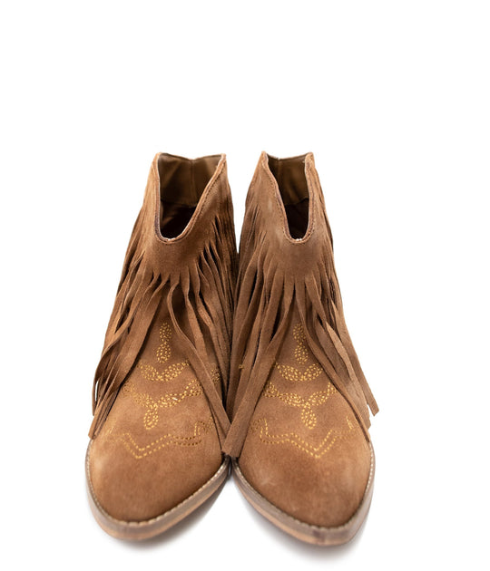 Amos Fringe Ankle Bootie in Tan Suede - MELISSA JEAN