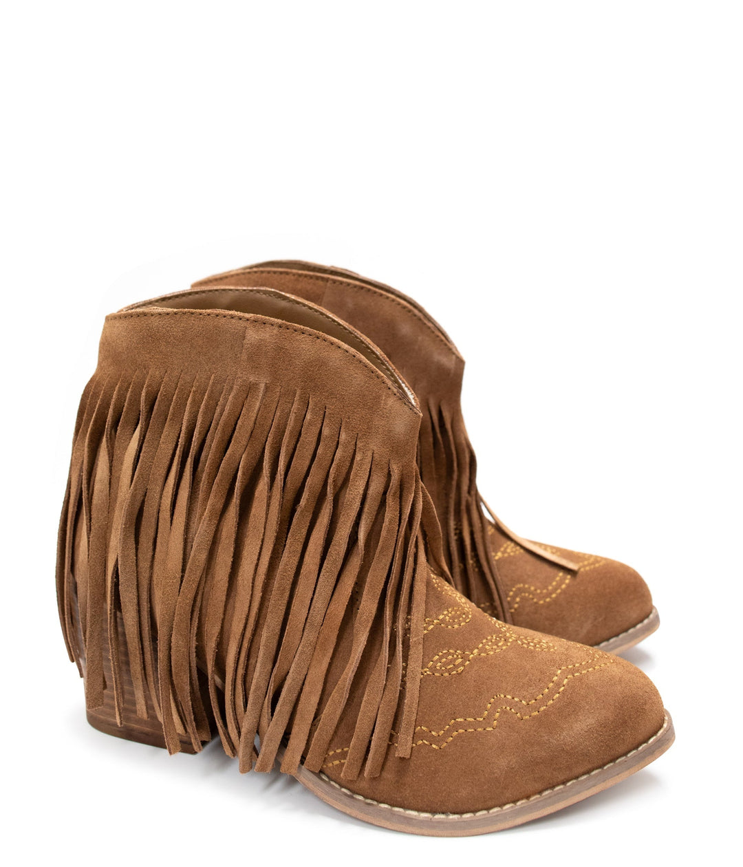 Amos Fringe Ankle Bootie in Tan Suede - MELISSA JEAN