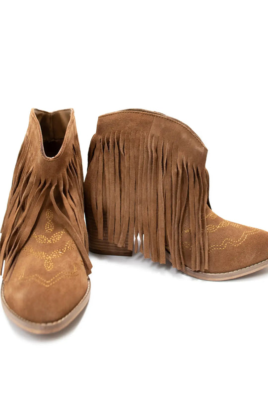 Amos Fringe Ankle Bootie in Tan Suede - 110 Fashion Boots