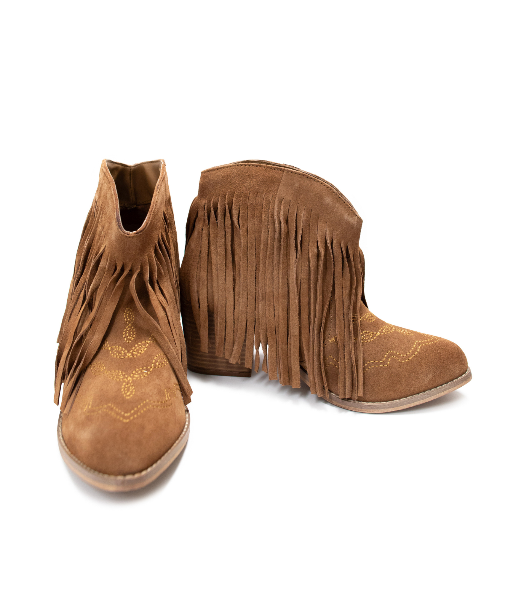 Amos Fringe Ankle Bootie in Tan Suede - MELISSA JEAN