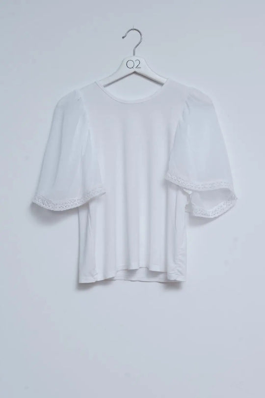 Q2 Angel sleeve tea blouse in white
