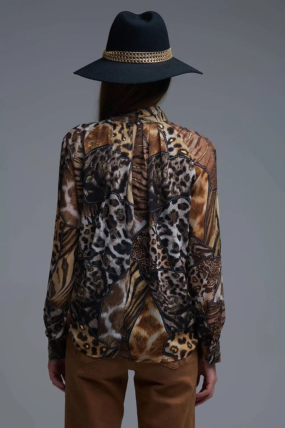 animal print chiffon shirt with gold details - Shirts