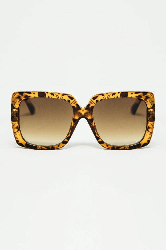 Q2 animal print square frame sunglasses
