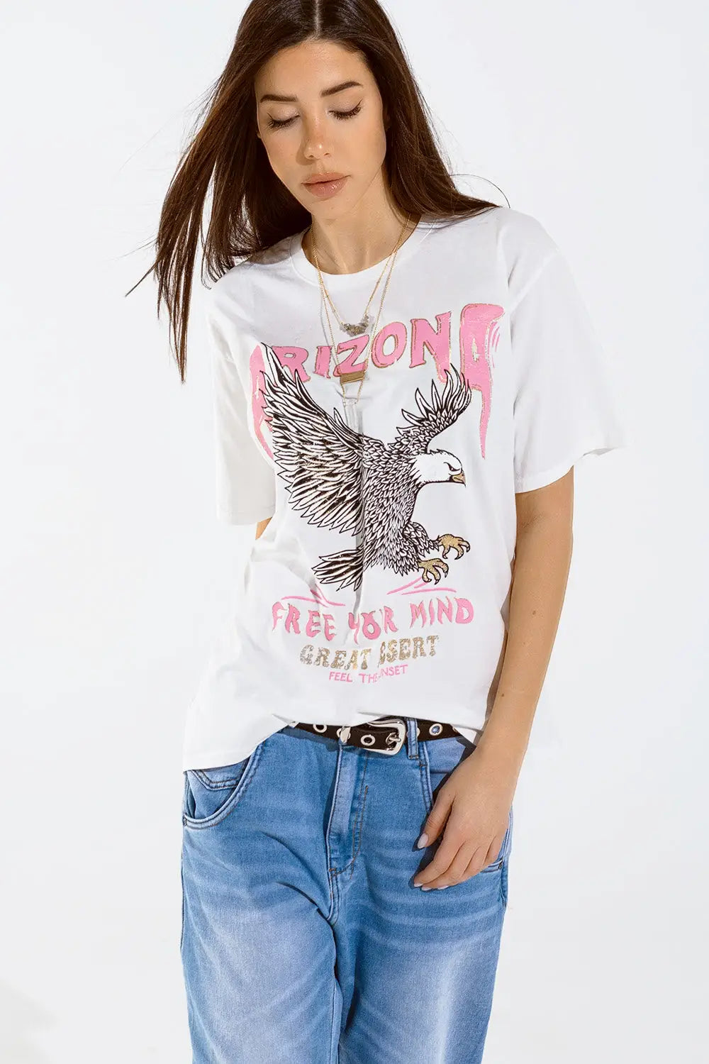 Arizona T-shirt with Eagle Digital Print in White - One Size / White - Tops