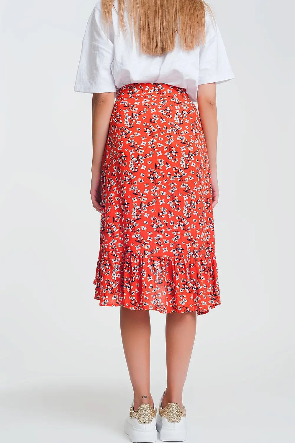 asymetric wrap printed red skirt - Skirts