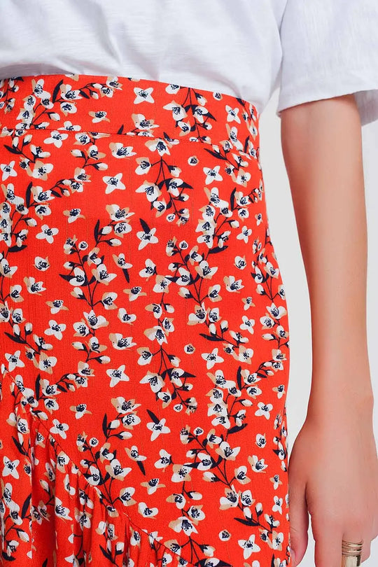 asymetric wrap printed red skirt - Skirts