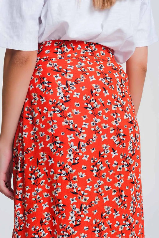 asymetric wrap printed red skirt - Skirts