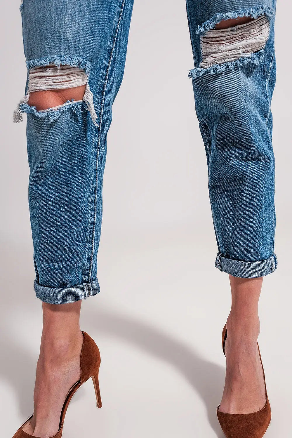 Asymmetric button detail jeans in mid blue - Jeans