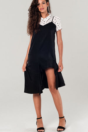 Q2 Asymmetric hem slip dress in black