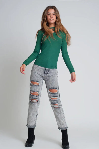 Asymmetric neck sweater in green - Sweaters