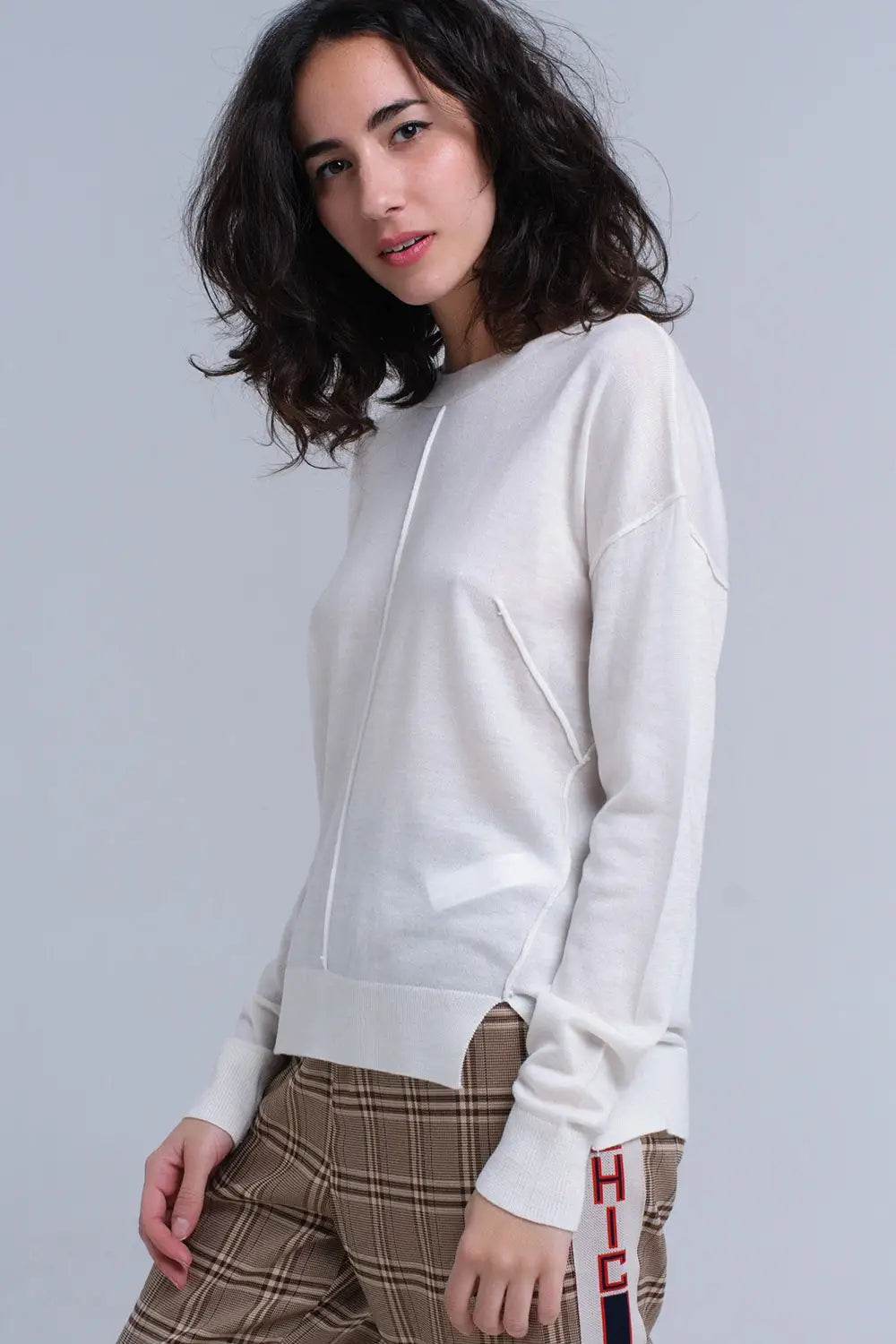 Asymmetric sweater in cream - Sweaters