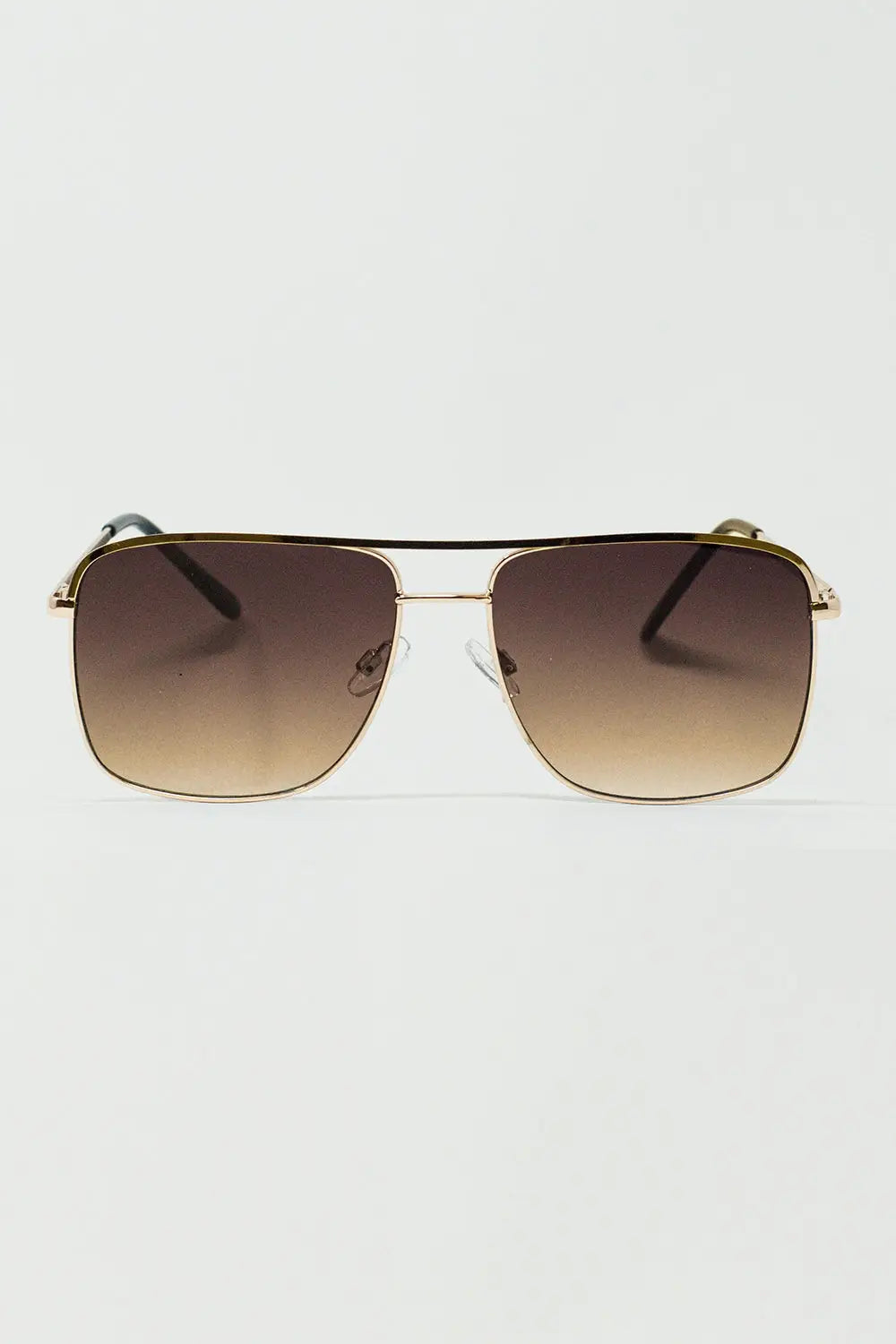 Q2 Aviator Vintage Sunglasses With Golden Rim in Tan