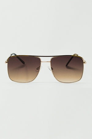 Q2 Aviator Vintage Sunglasses With Golden Rim in Tan