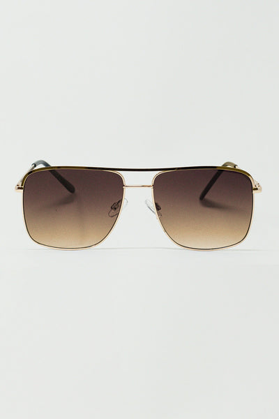 Q2 Aviator Vintage Sunglasses With Golden Rim in Tan