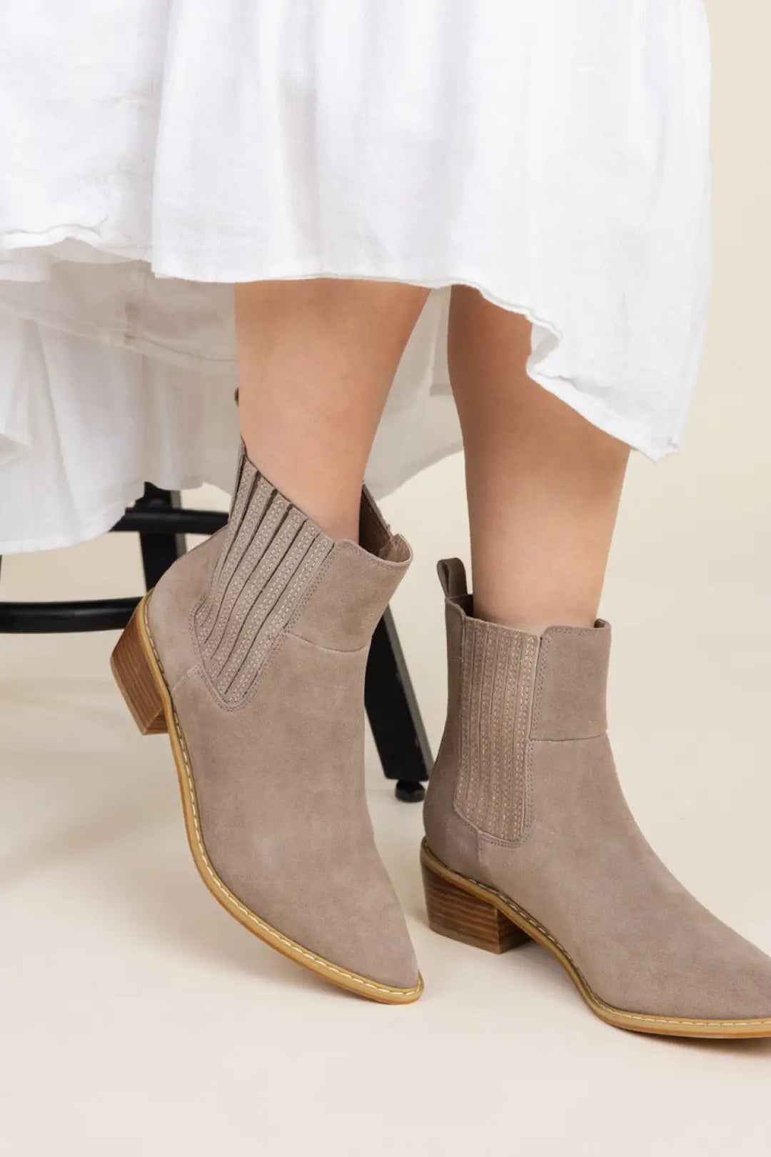 Leonor Suede Ankle Boot in Taupe - 100 Western Boots