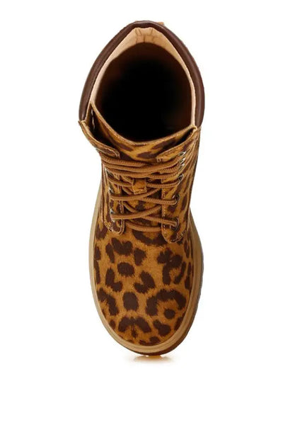 Ujola High Ankle Leopard Print Suede Boots