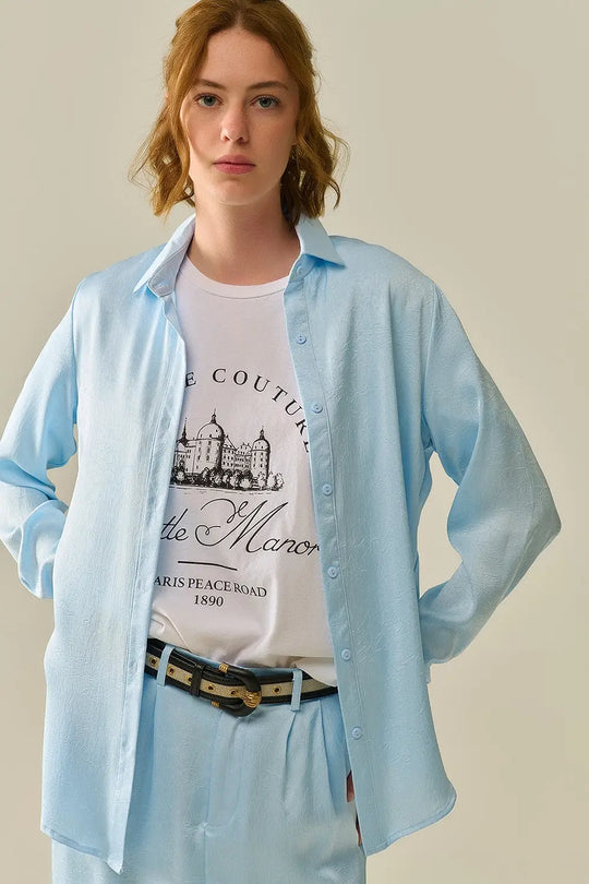 Baby Blue Buttoned Shirt in satin - Shirts