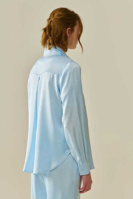 Baby Blue Buttoned Shirt in satin - Shirts